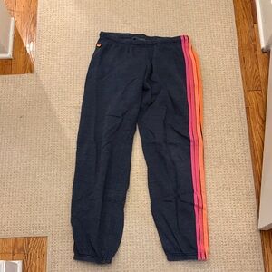 Aviator Nation Navy Pants with Pink and Orange Stripes